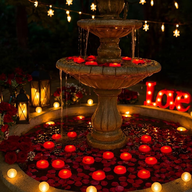 Aignis 12pcs Flameless LED Floating Candles, Red Rose Plastic Tealights Battery Operated, 120+ Hours Glow Time, Cozy Light for Romantic Pool/Bathtub/Hot Bath/Wedding Centerpiece Decor(D2.83 * H1.42) - Image 3